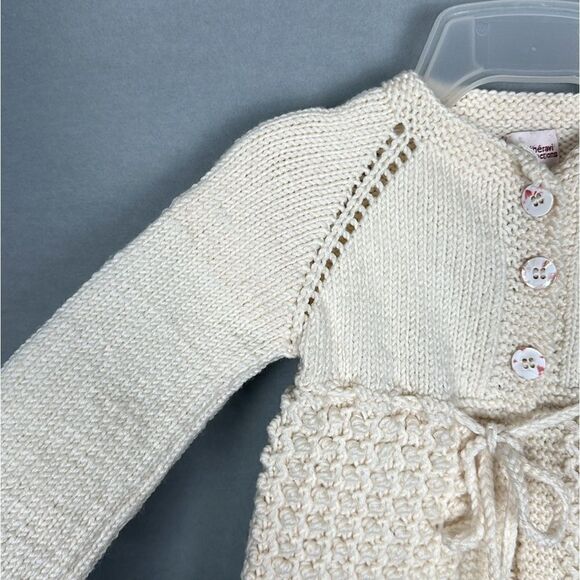 Baby Girl Knit Cardigan by Beberavi Merino Wool Cream Pom Pom Tie NWT 6 months - Picture 4 of 13